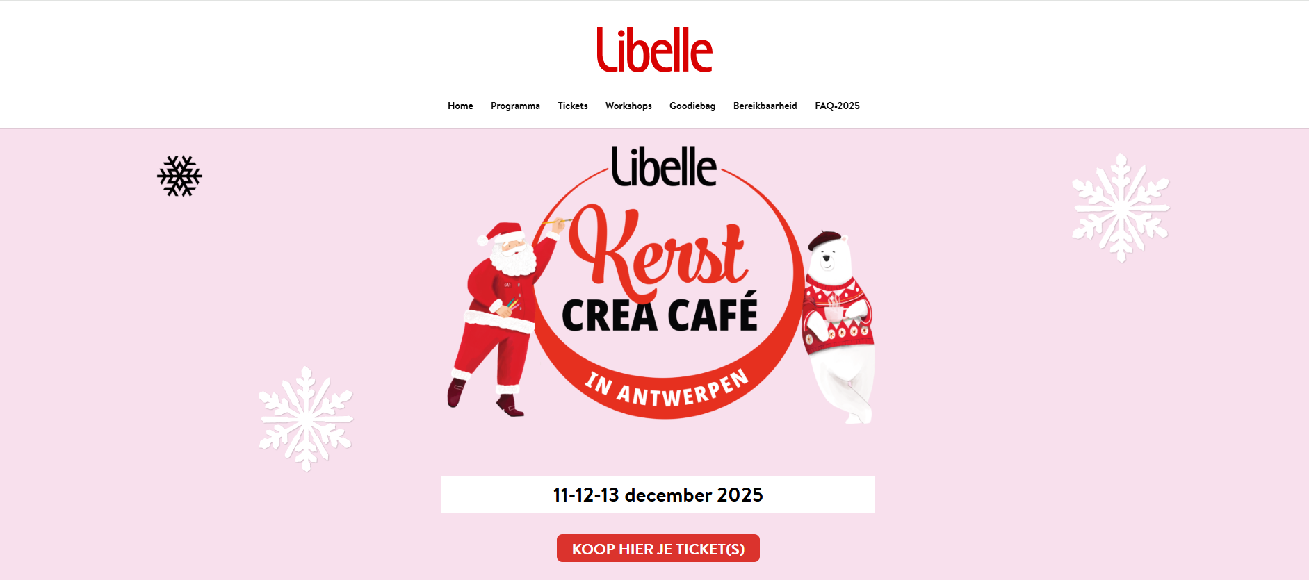 Homepage van de Kerst Créa Café website